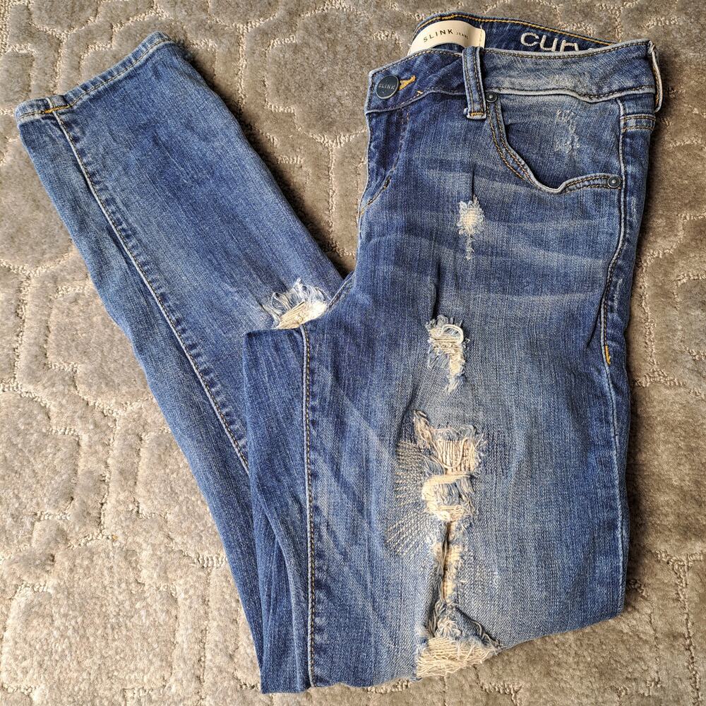 SLINK JEANS CURVY SUPER DISTRESSED WOMENS SIZE 4 STRETCH 27x27 CASUAL ANKLE